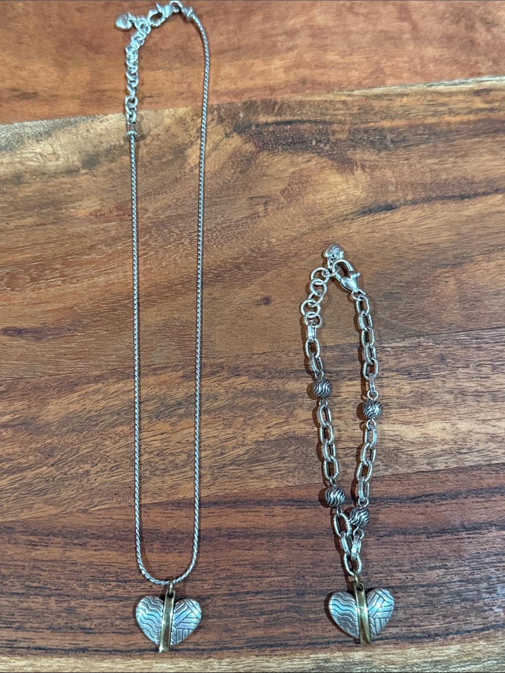 Brighton Silver-Tone Heart Necklace and Bracelet Set with Gold Accent